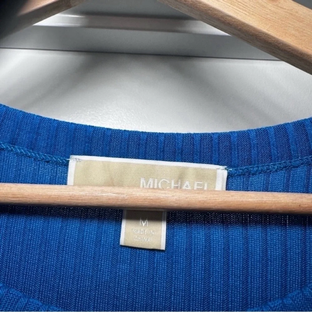 🦋MICHEAL Michael Kors Blue Long Sleeve Belted Rib-Knit Dress - Size Medium - Picture 4 of 6